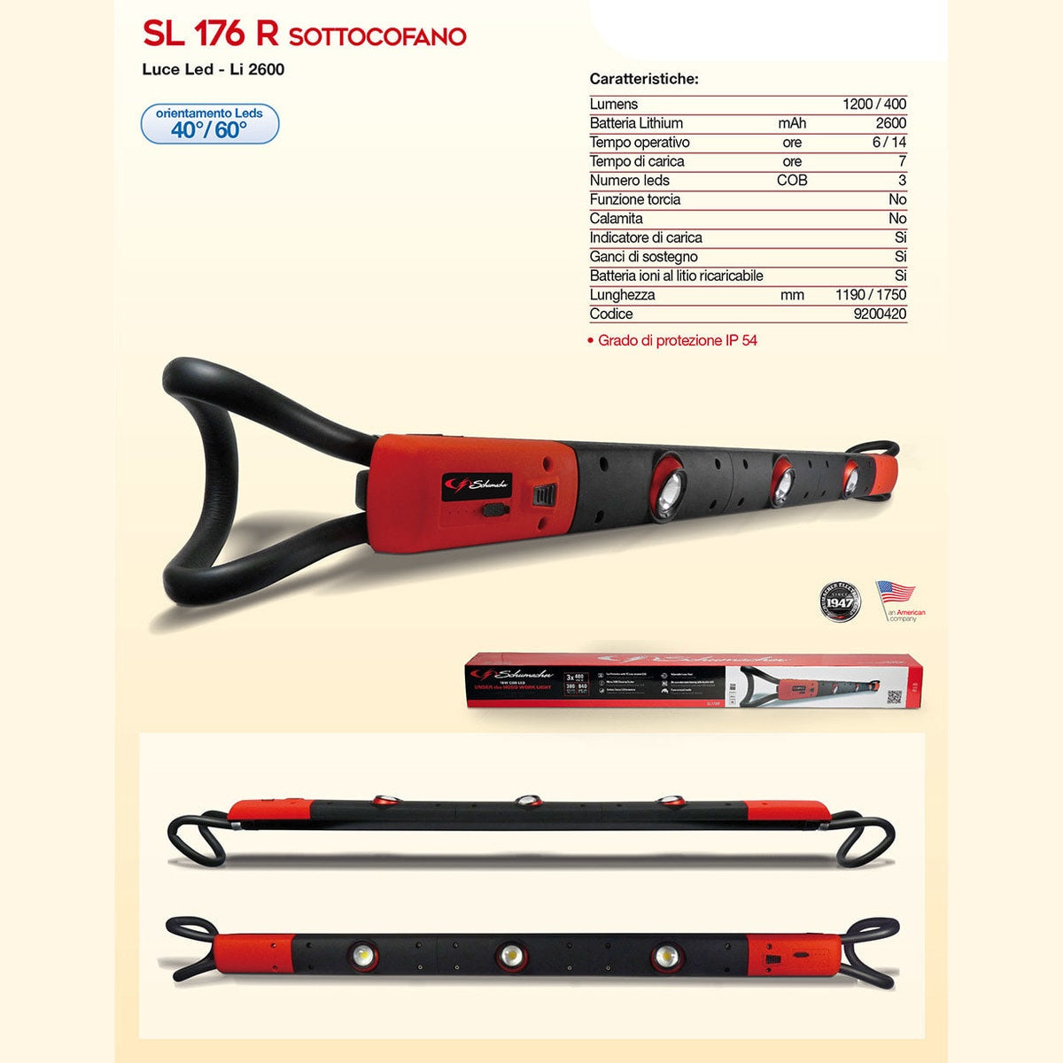 Schumacher 9200420 SL176R lampada sottocofano a led orientabili